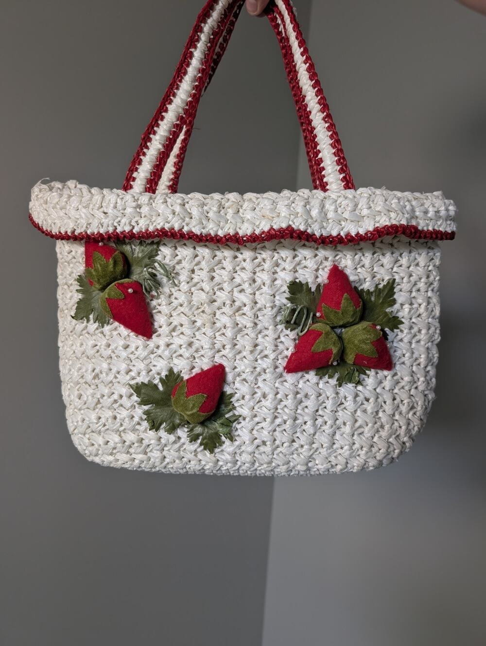 Vintage Magid Straw Strawberry Tote Bag Handbag Woven Raffia Cottagecore...